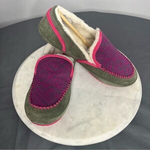 Sorel Slippers Women Size 10 Tremblant II Pink Gray Fleece Lined Suede Moccasin